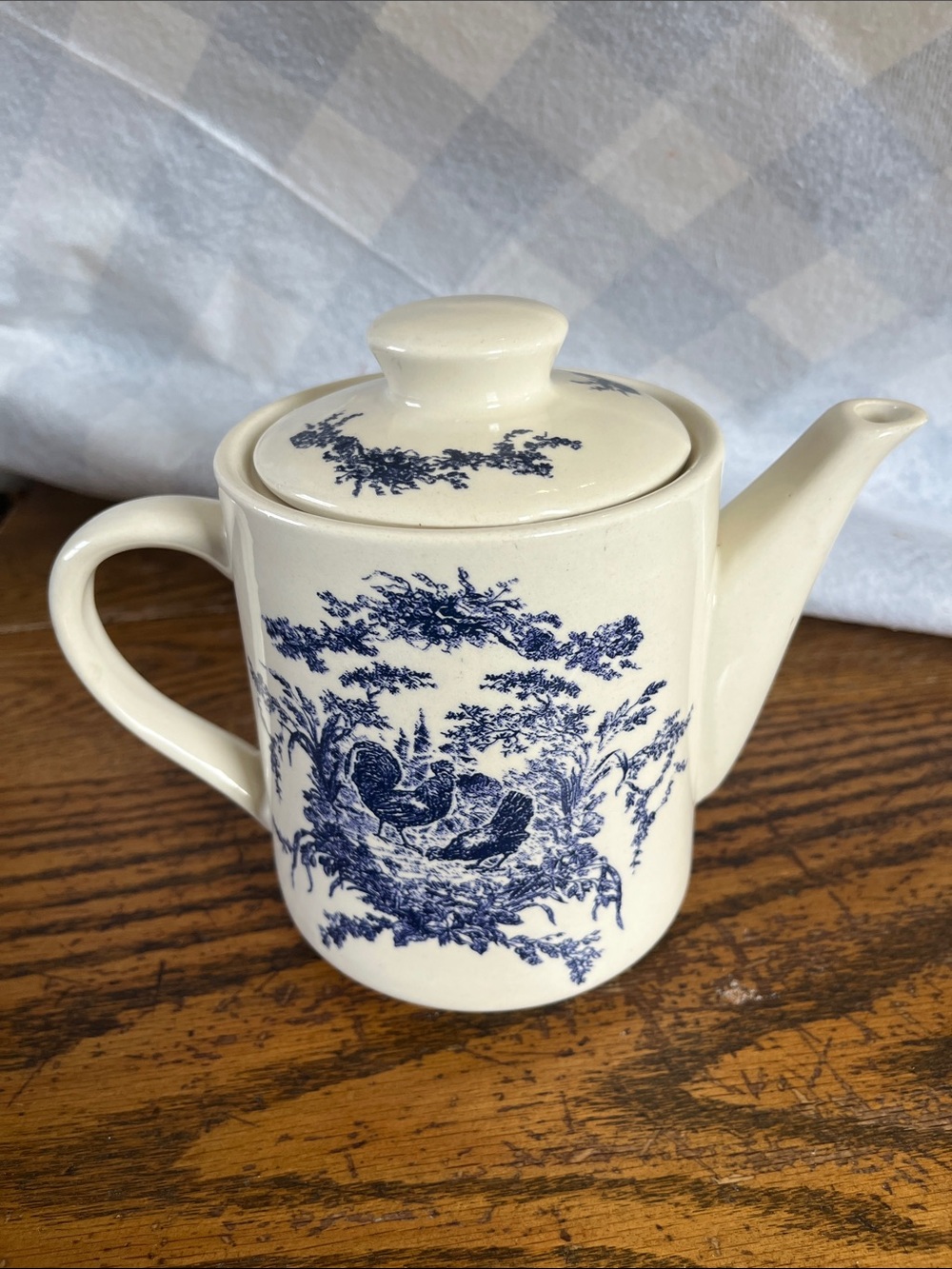 California pantry Blue and White Porcelain Teapot with Scenic
 Pattern